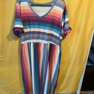 SHEIN Multicolor Trim Detail Top — Blue, Purple, Gray & Cream **fits like 2XL**